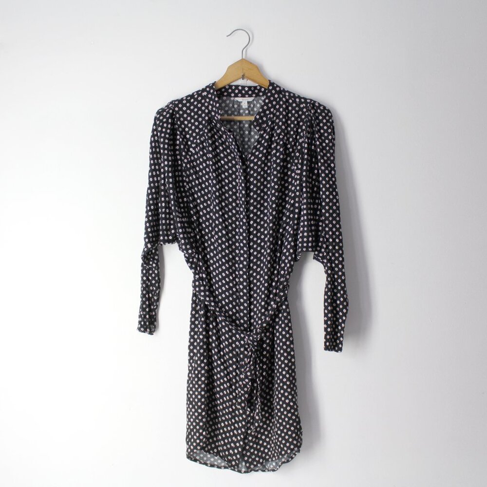 Joie Myune Tie Waist button down shirtdress black printed dolman sleeve Sz M